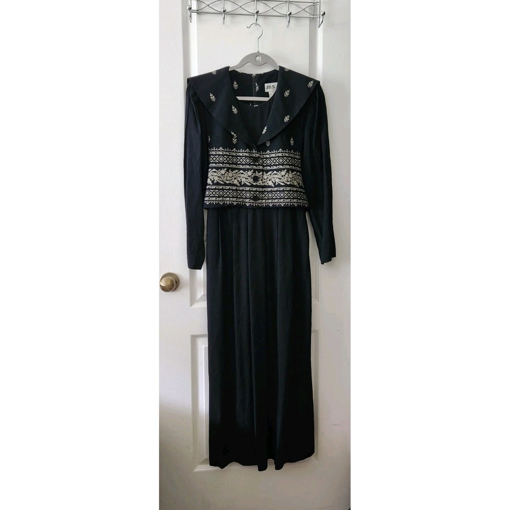 Vintage JBS Ltd Women's Dress Black Long Sleeve Acetate Rayon Button Size 8